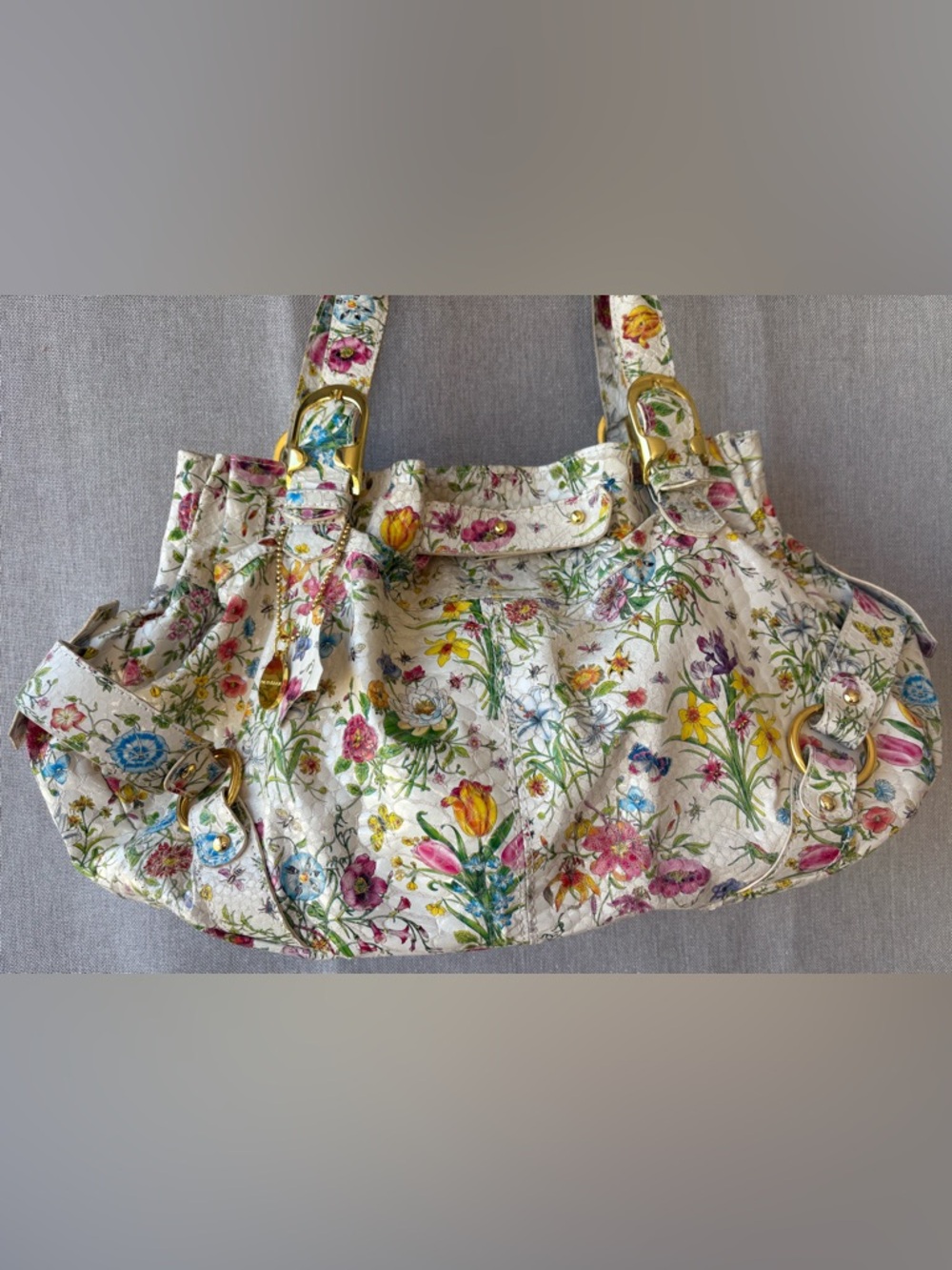 Big Buddha Floral Print Shoulder Bag in White with Multicolor Flowers - Picture 2 of 14